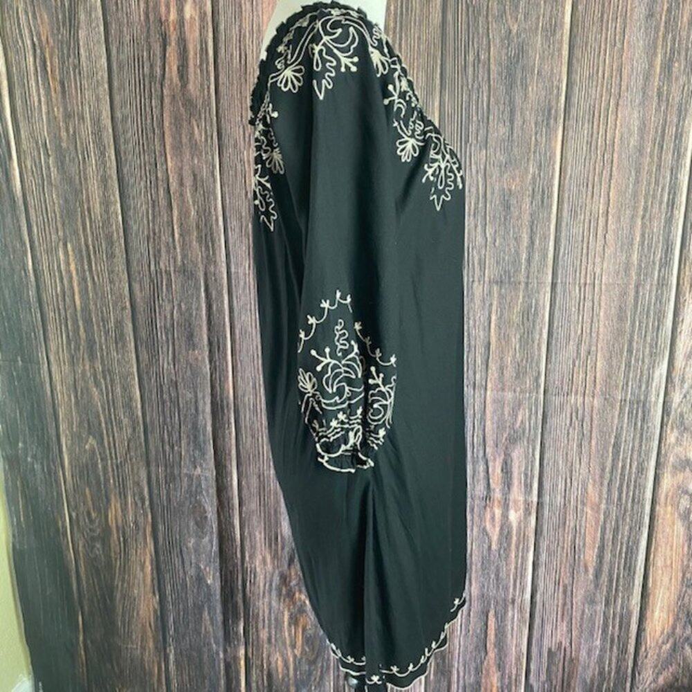 Lucky Brand Women's Black Embroidered 3/4 Sleeve Boho Tunic Dress Size Small - Picture 5 of 7